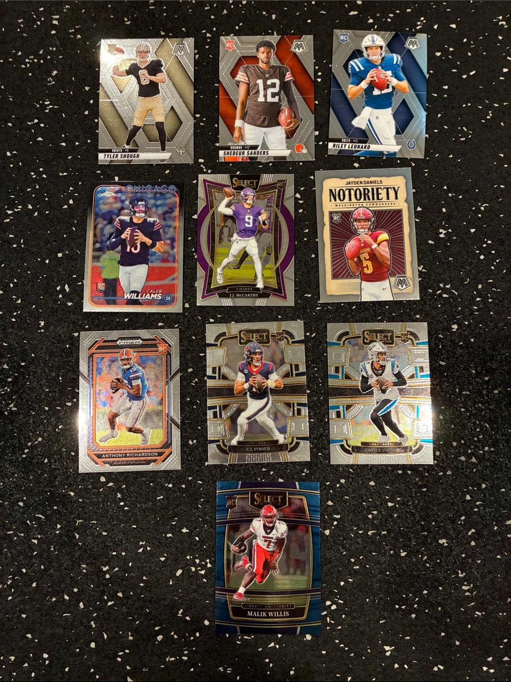 10 Football Trading Cards - Rookie QB lot from various years- Black/Silver Pack